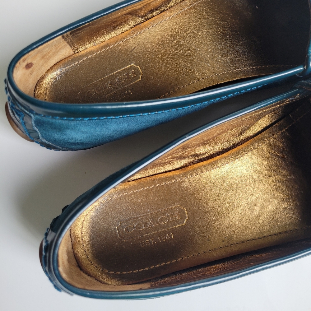 Women's Teal Suede Loafers with Buckle Accent - Picture 7 of 13